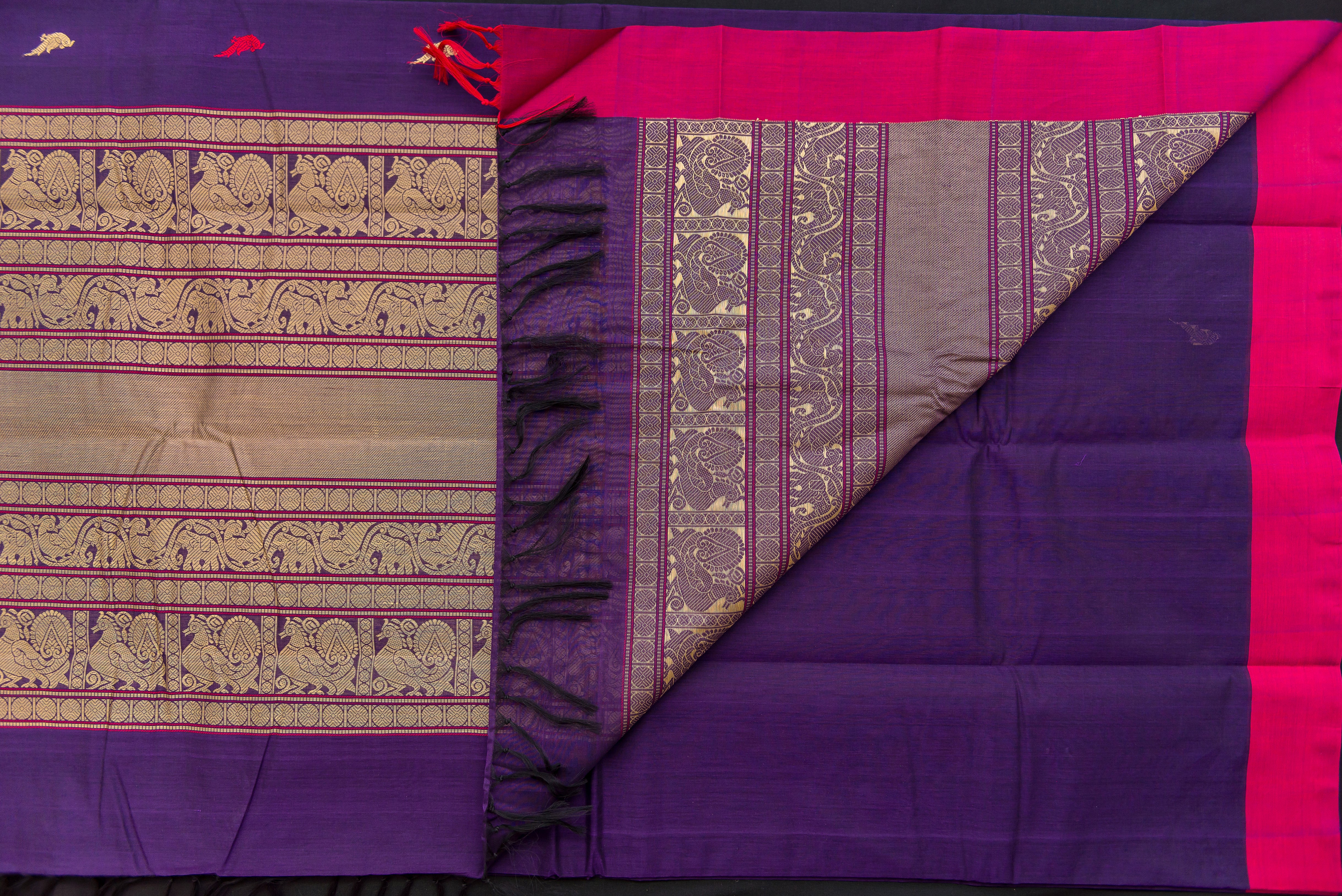 Royal Purple Cotton Saree with Antique Threadwork Pallu
