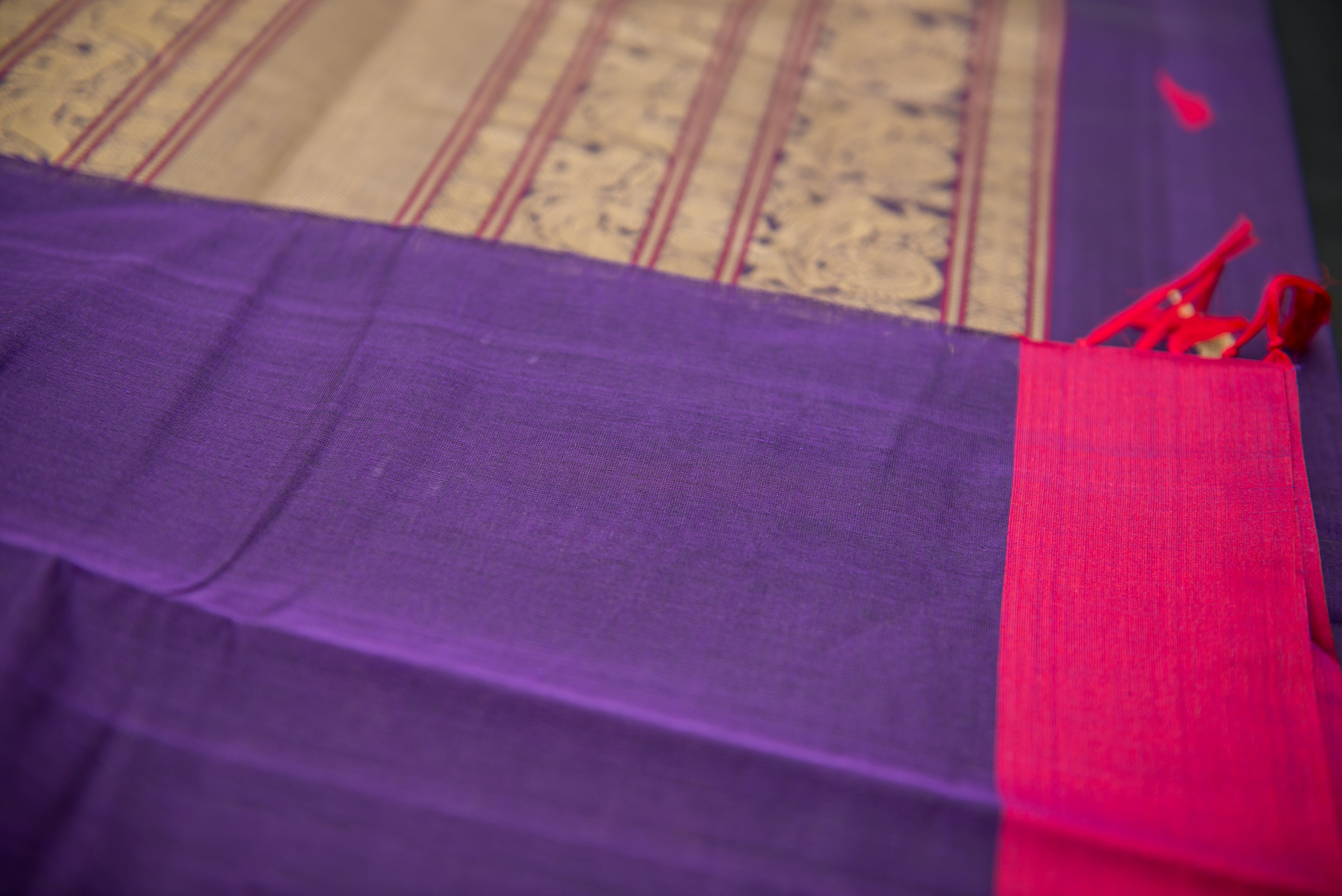 Royal Purple Cotton Saree with Antique Threadwork Pallu
