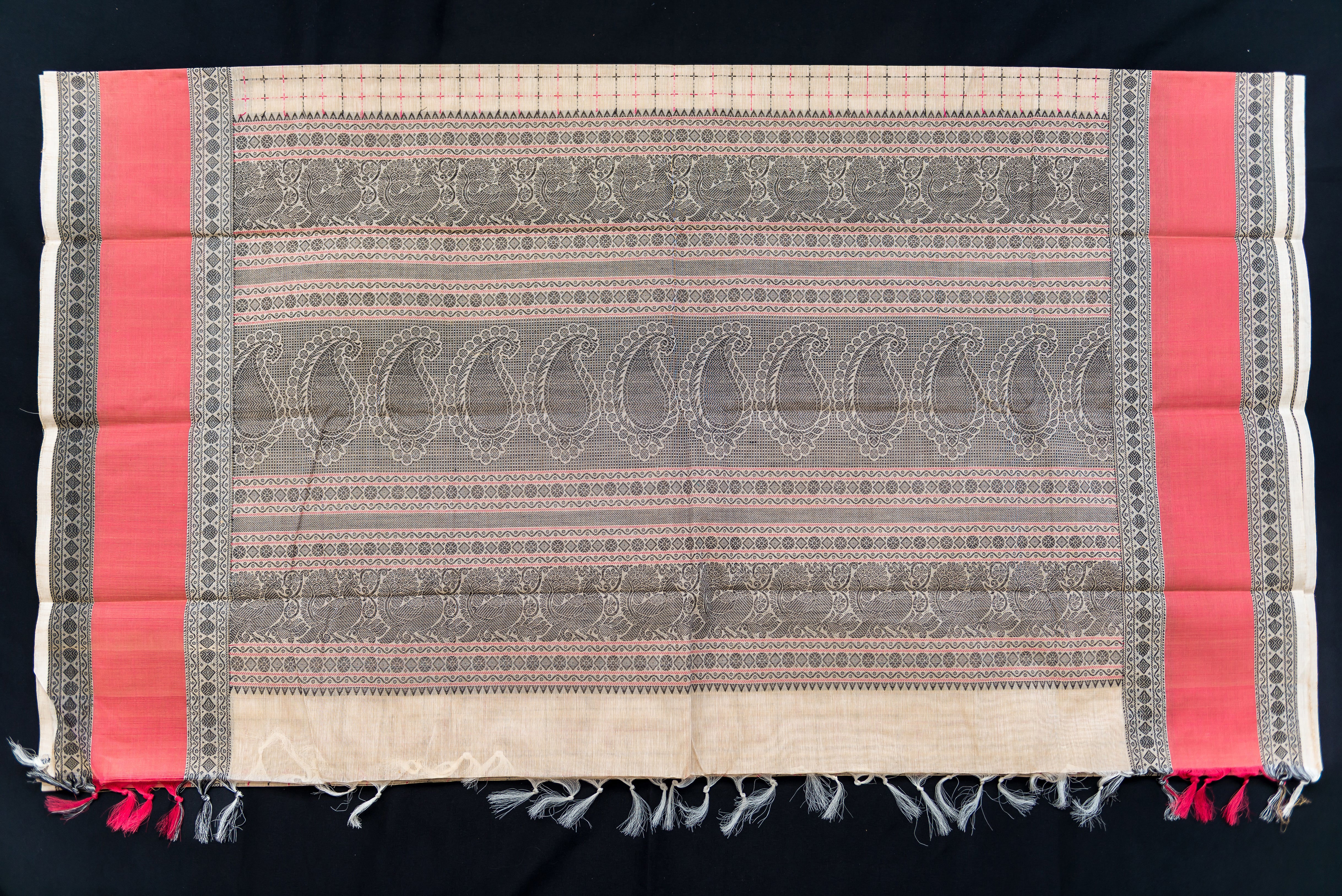 Sophisticated Ash Grey Kanchi Cotton Saree with Rani Pink Accents