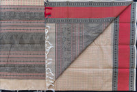 Sophisticated Ash Grey Kanchi Cotton Saree with Rani Pink Accents
