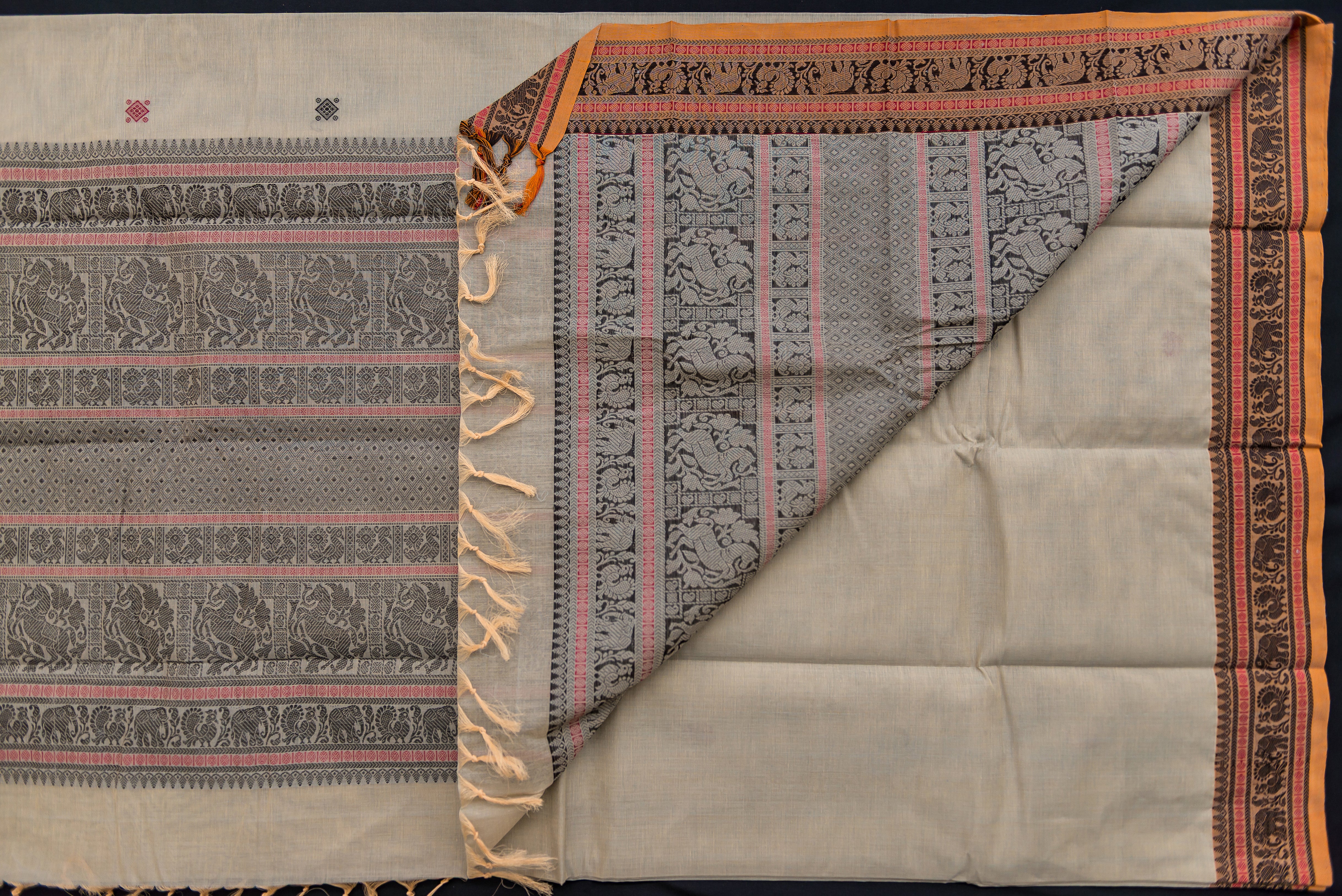 Ethereal Cream Kanchi Cotton Saree with Threadworkl Accents