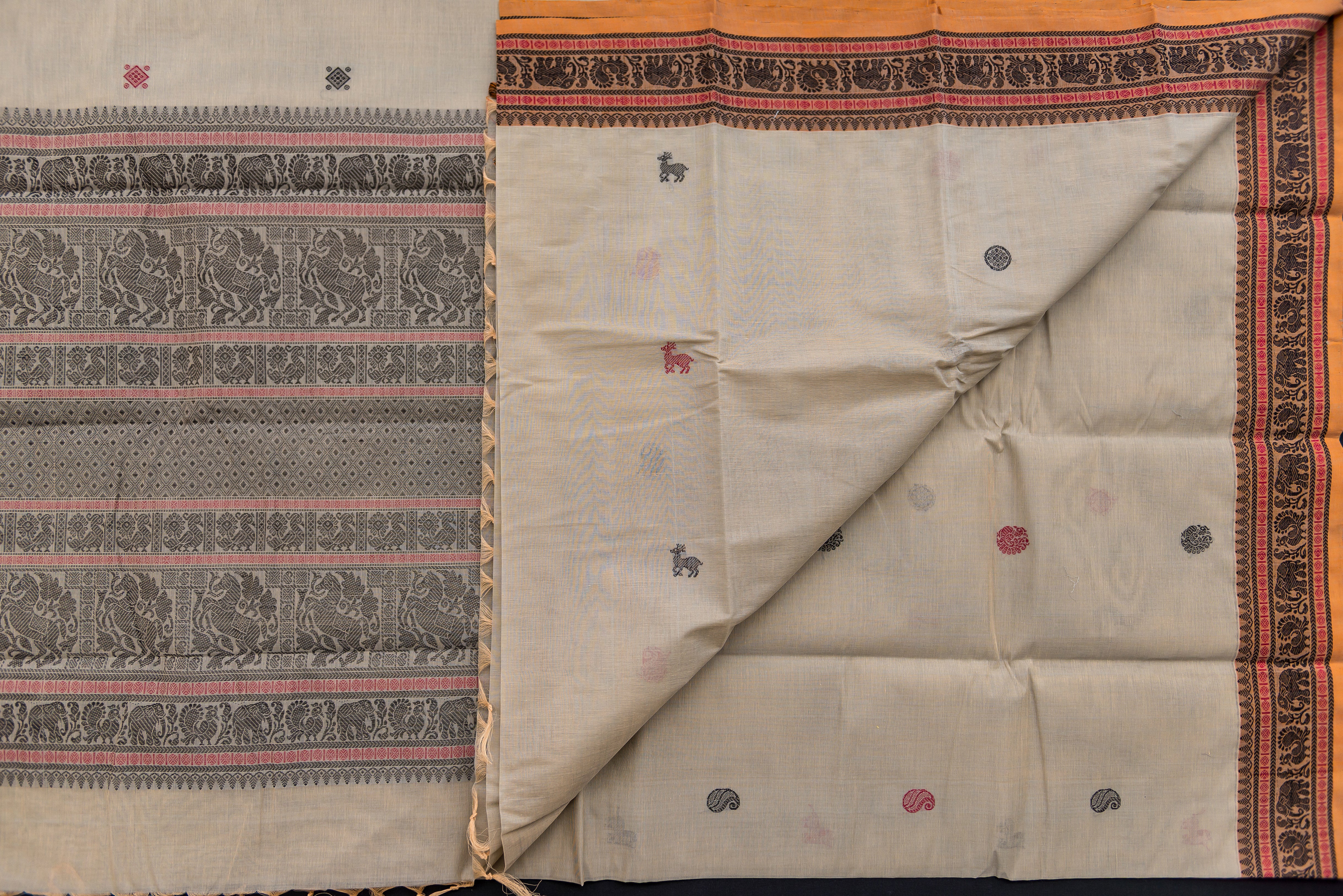 Ethereal Cream Kanchi Cotton Saree with Threadworkl Accents