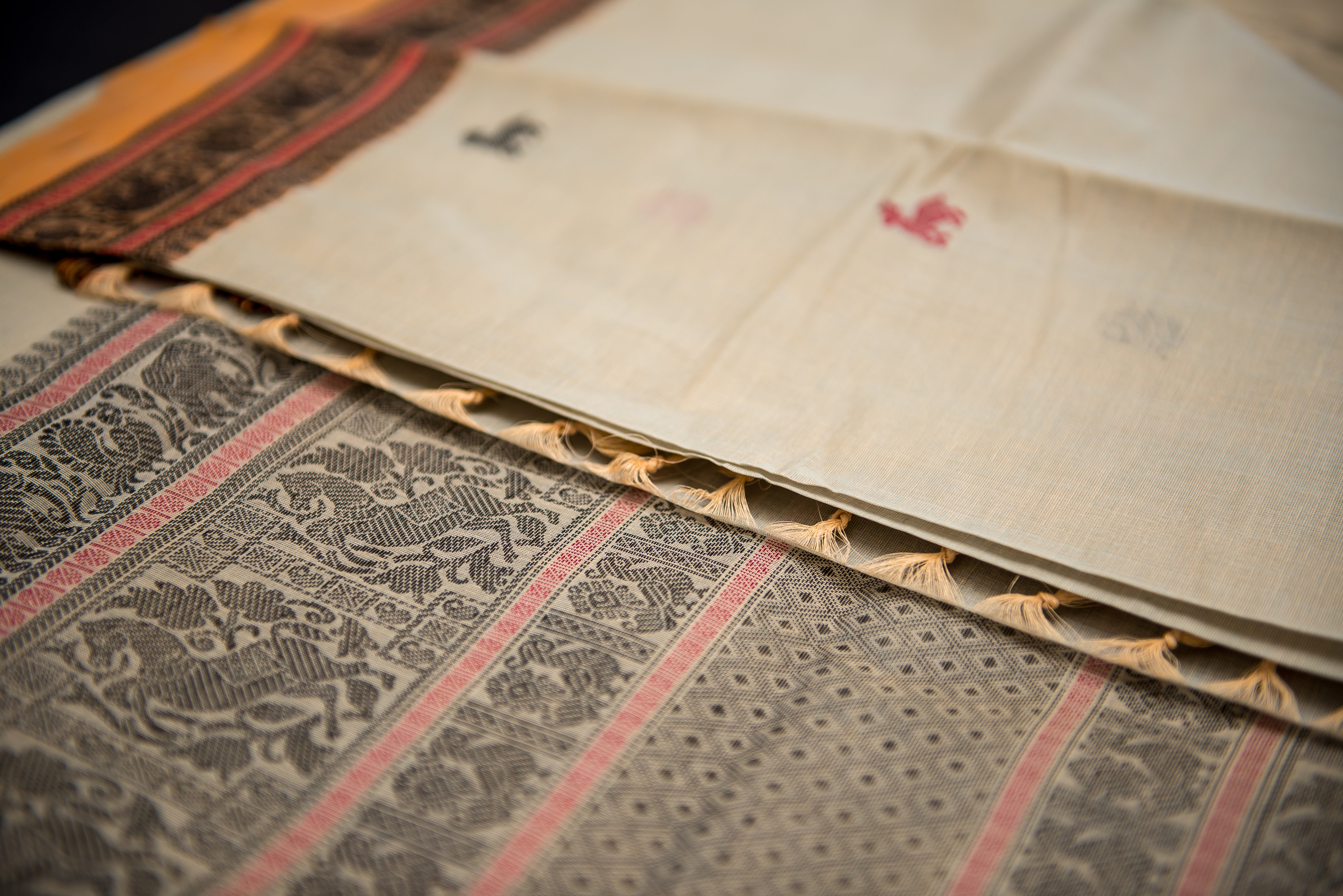 Ethereal Cream Kanchi Cotton Saree with Threadworkl Accents