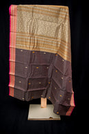 Brown Kanchi Cotton Saree with Geometric Zari Pallu