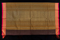 Brown Kanchi Cotton Saree with Geometric Zari Pallu