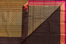 Brown Kanchi Cotton Saree with Geometric Zari Pallu