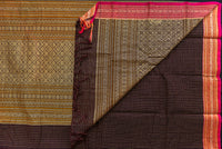 Brown Kanchi Cotton Saree with Geometric Zari Pallu