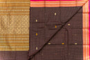 Brown Kanchi Cotton Saree with Geometric Zari Pallu