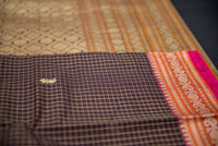 Brown Kanchi Cotton Saree with Geometric Zari Pallu