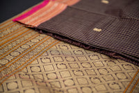 Brown Kanchi Cotton Saree with Geometric Zari Pallu