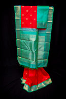 Striking Red Pure Silk Saree with Teal Pallu and Border