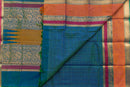 Striking Dual-Tone Peacock Blue Silk Cotton Saree with Mustard and Gold Pallu