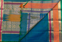Striking Dual-Tone Peacock Blue Silk Cotton Saree with Mustard and Gold Pallu