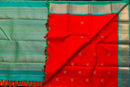 Striking Red Pure Silk Saree with Teal Pallu and Border