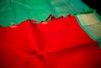 Striking Red Pure Silk Saree with Teal Pallu and Border
