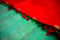 Striking Red Pure Silk Saree with Teal Pallu and Border