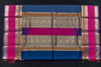 Striking Dual-Tone Blue Silk Cotton Saree with Pink and Gold Pallu