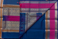 Striking Dual-Tone Blue Silk Cotton Saree with Pink and Gold Pallu