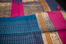 Striking Dual-Tone Blue Silk Cotton Saree with Pink and Gold Pallu