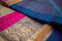 Striking Dual-Tone Blue Silk Cotton Saree with Pink and Gold Pallu