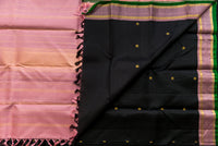 Sophisticated Black Pure Silk Saree with Rose Pink and Gold Pallu