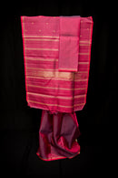 Deep Maroon Pure Silk Saree with Gold Zari Stripes