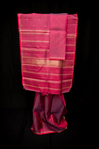 Deep Maroon Pure Silk Saree with Gold Zari Stripes