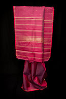 Deep Maroon Pure Silk Saree with Gold Zari Stripes