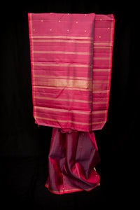 Deep Maroon Pure Silk Saree with Gold Zari Stripes