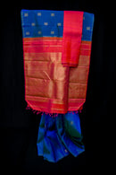 Cobalt Blue & Bright Pink Silk Saree with Kolam Zari Buttas
