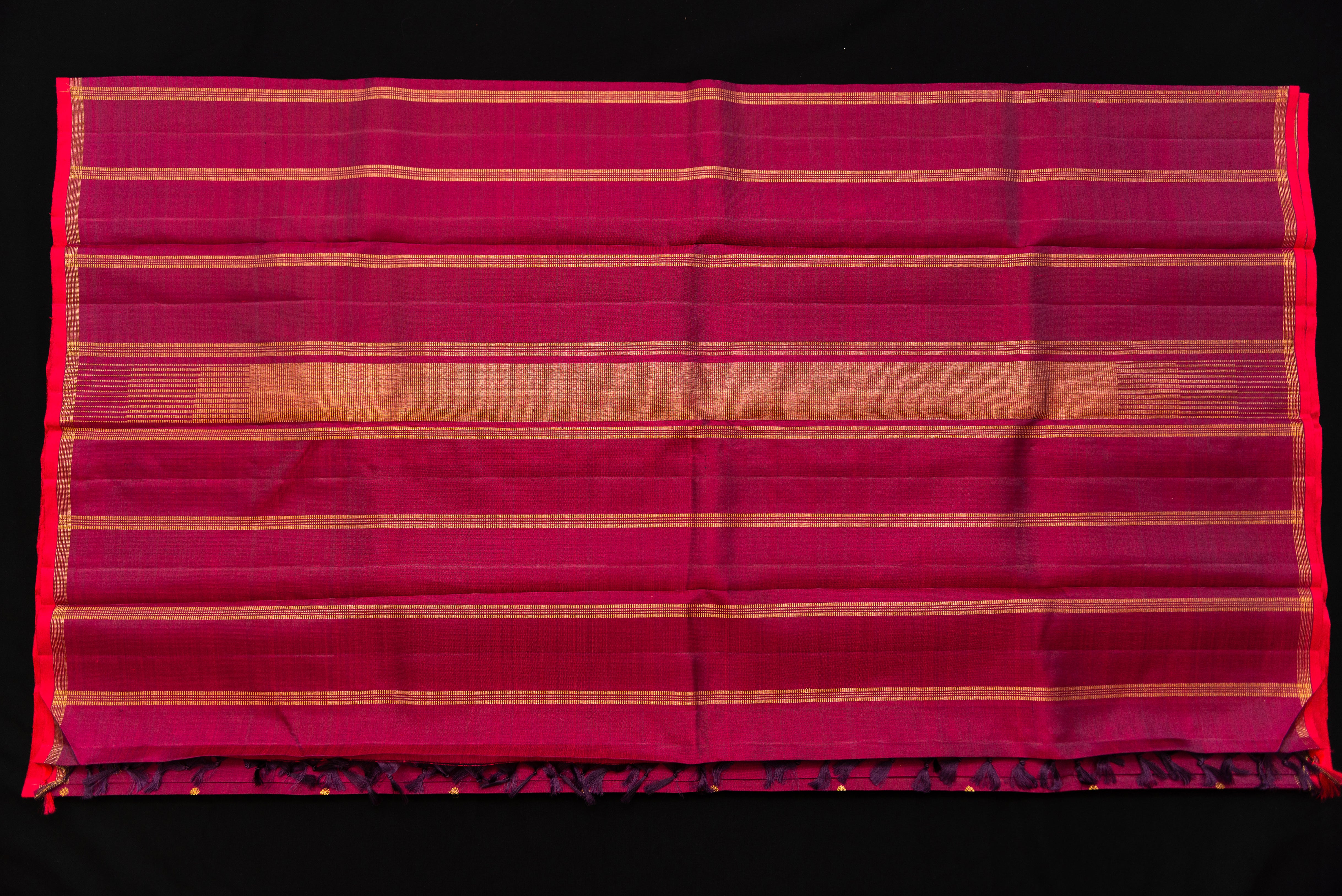 Deep Maroon Pure Silk Saree with Gold Zari Stripes