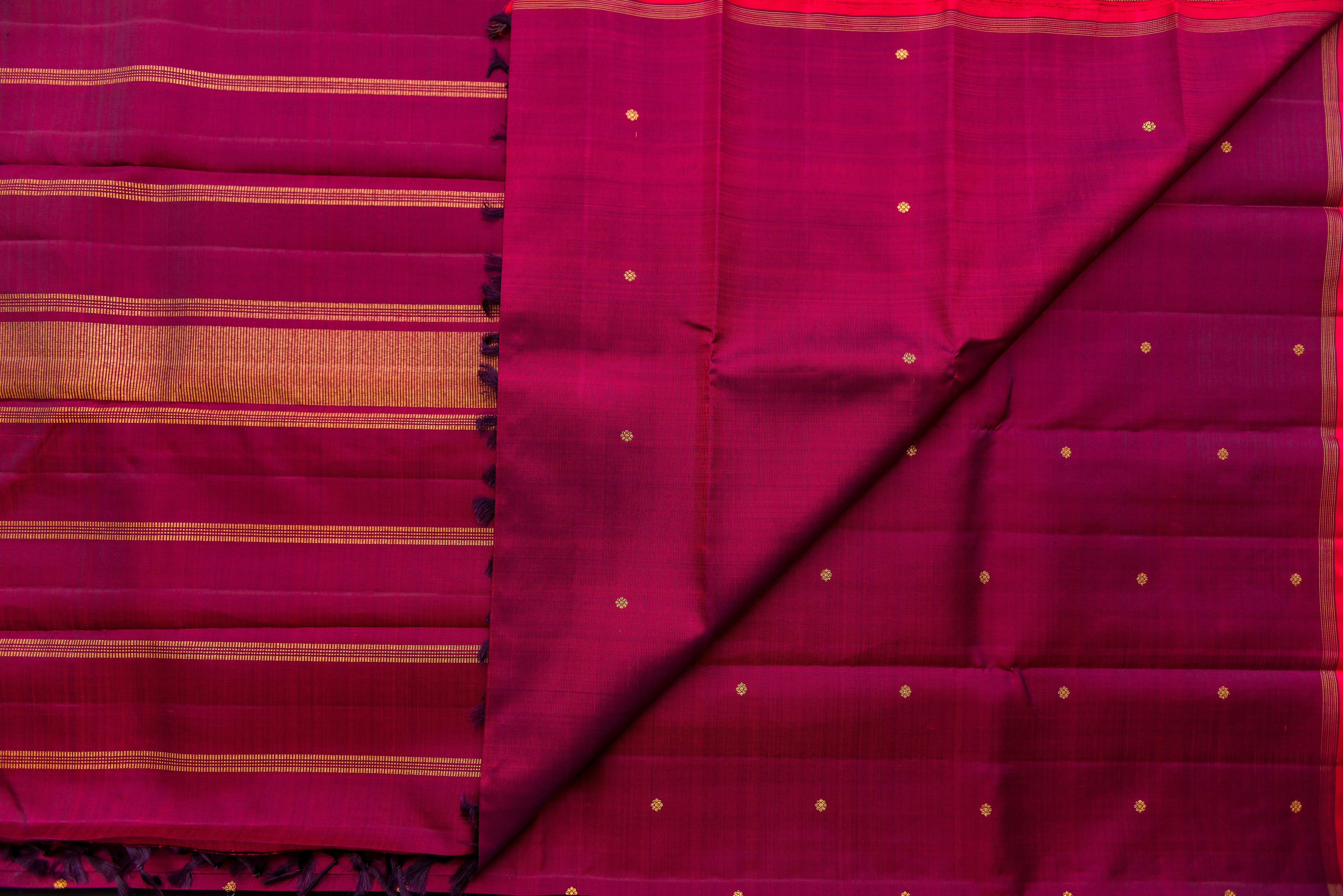 Deep Maroon Pure Silk Saree with Gold Zari Stripes