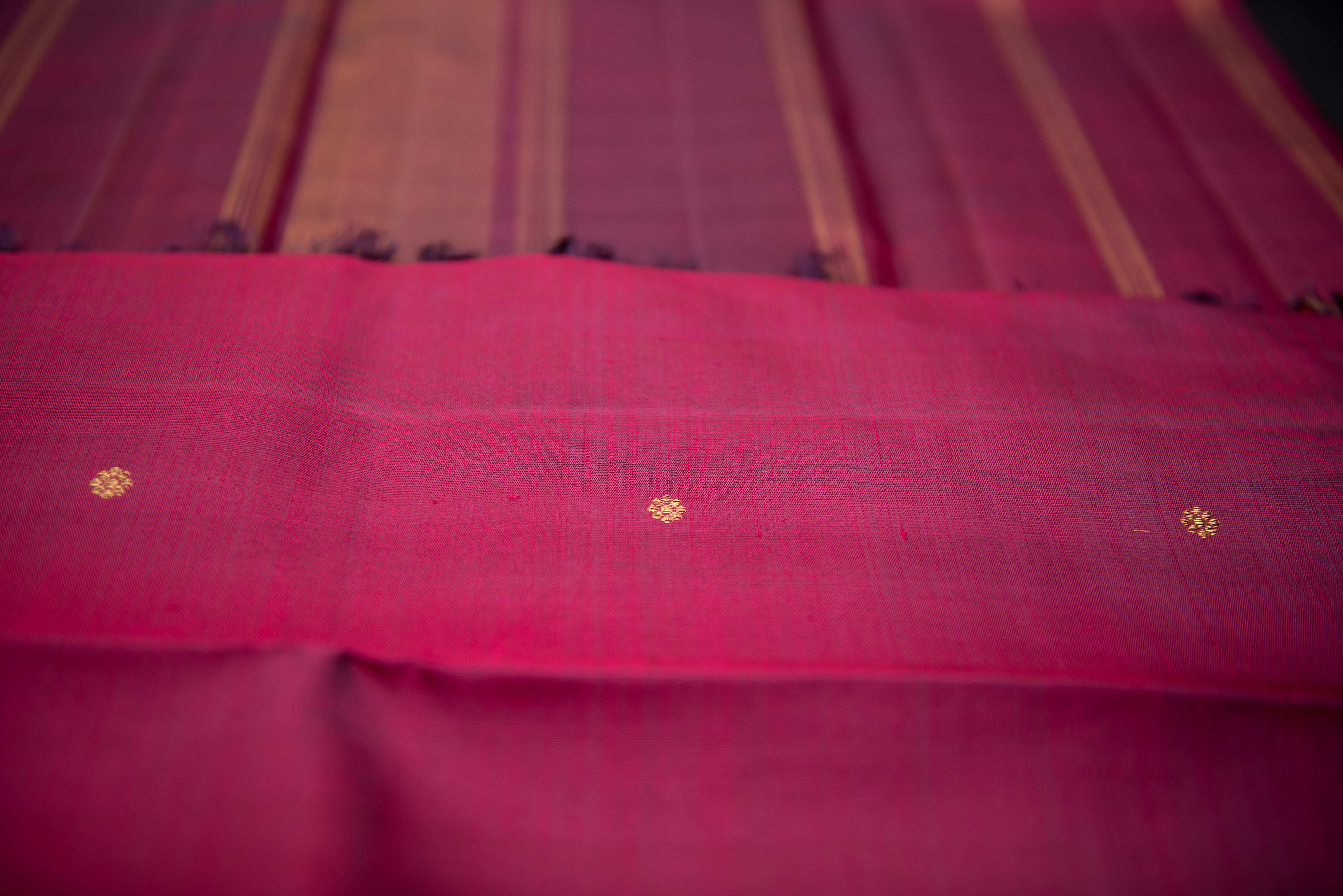 Deep Maroon Pure Silk Saree with Gold Zari Stripes