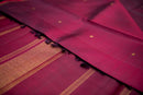 Deep Maroon Pure Silk Saree with Gold Zari Stripes