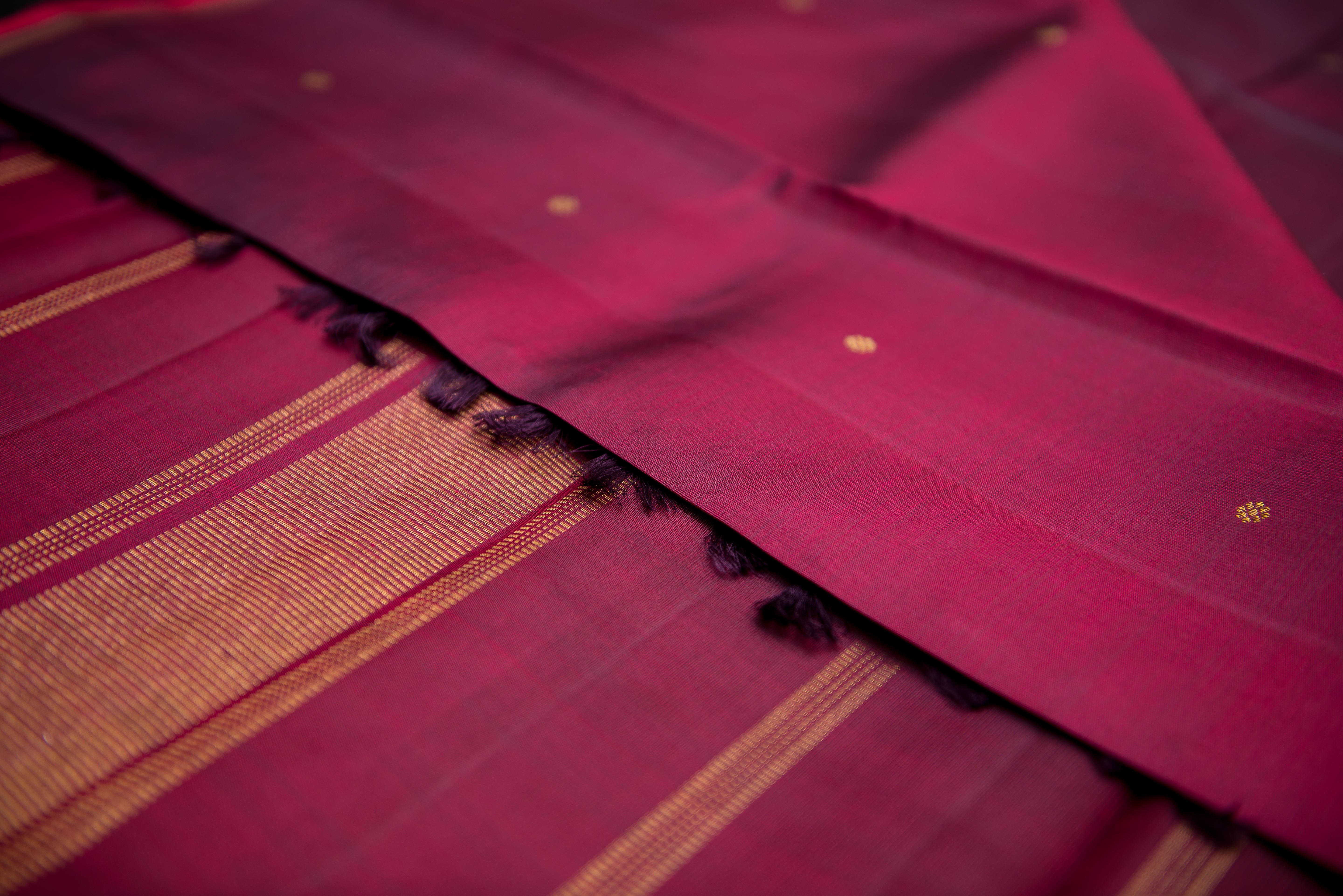 Deep Maroon Pure Silk Saree with Gold Zari Stripes