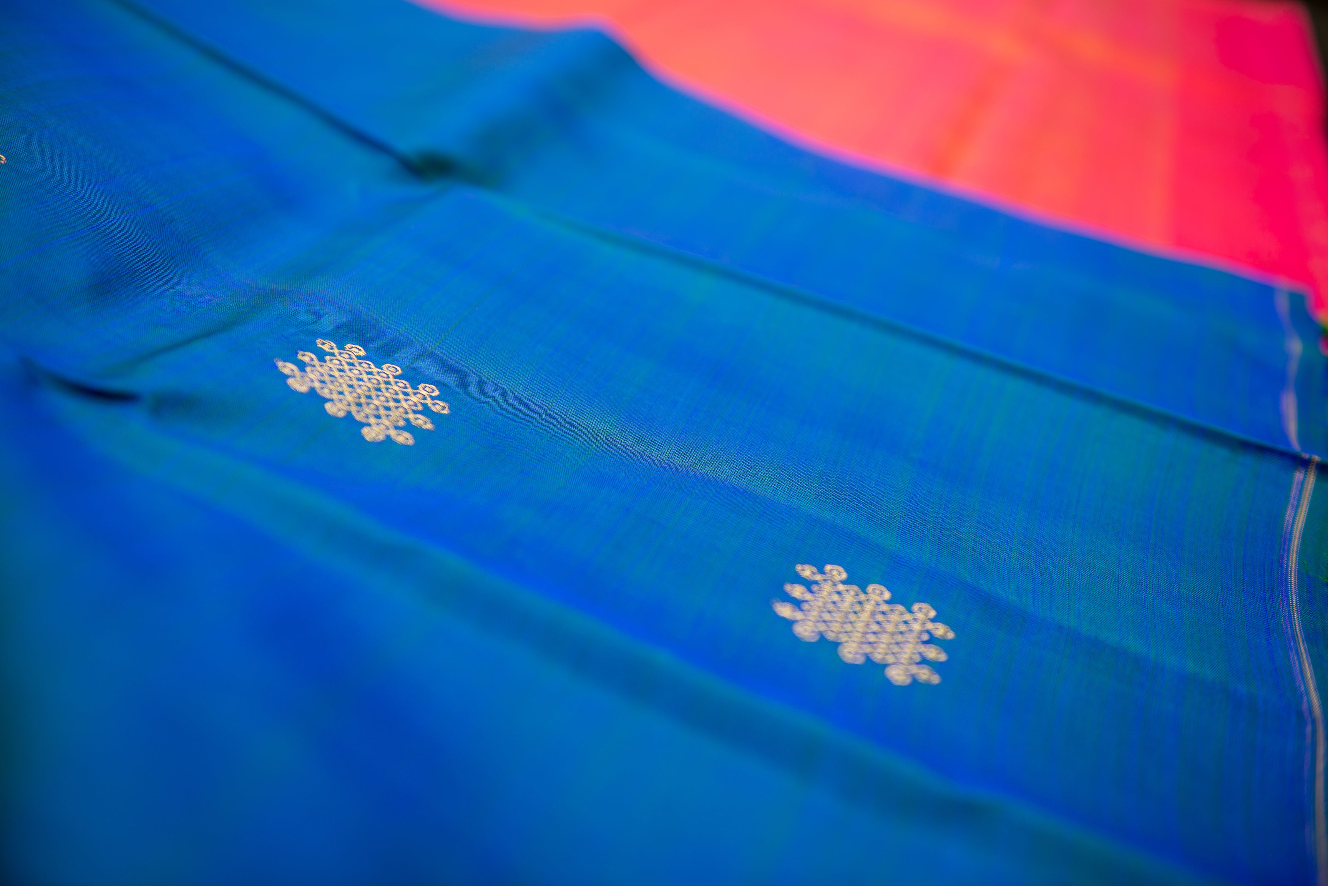 Cobalt Blue & Bright Pink Silk Saree with Kolam Zari Buttas