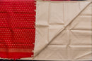 Luminous Cream and Red Pure Silk Saree with Gold Buttas