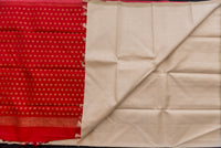 Luminous Cream and Red Pure Silk Saree with Gold Buttas