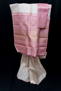 Serene Ivory Pure Silk Saree with Rose Pink and Gold Pallu