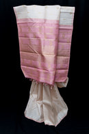 Serene Ivory Pure Silk Saree with Rose Pink and Gold Pallu