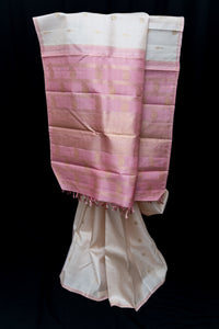 Serene Ivory Pure Silk Saree with Rose Pink and Gold Pallu