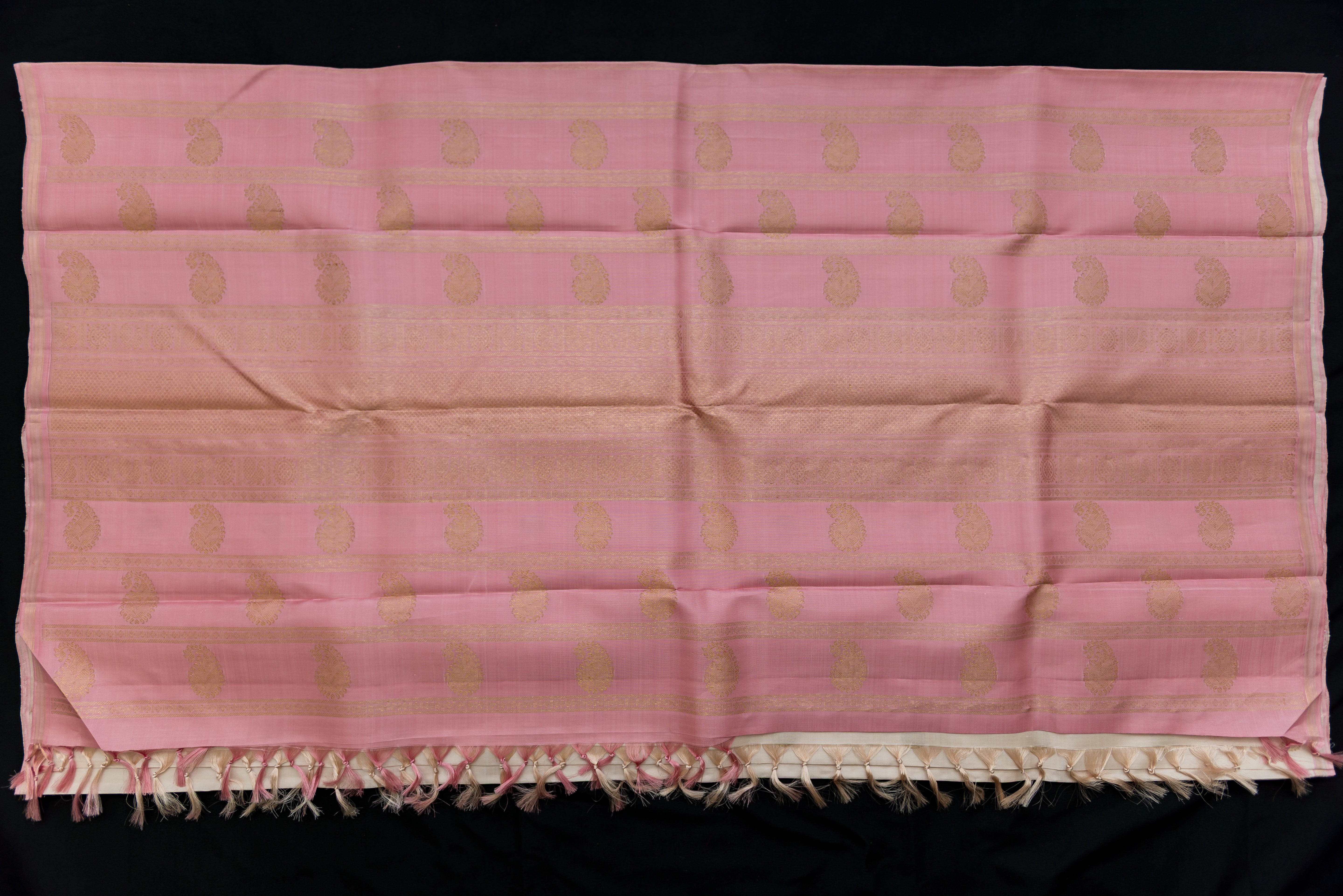 Serene Ivory Pure Silk Saree with Rose Pink and Gold Pallu