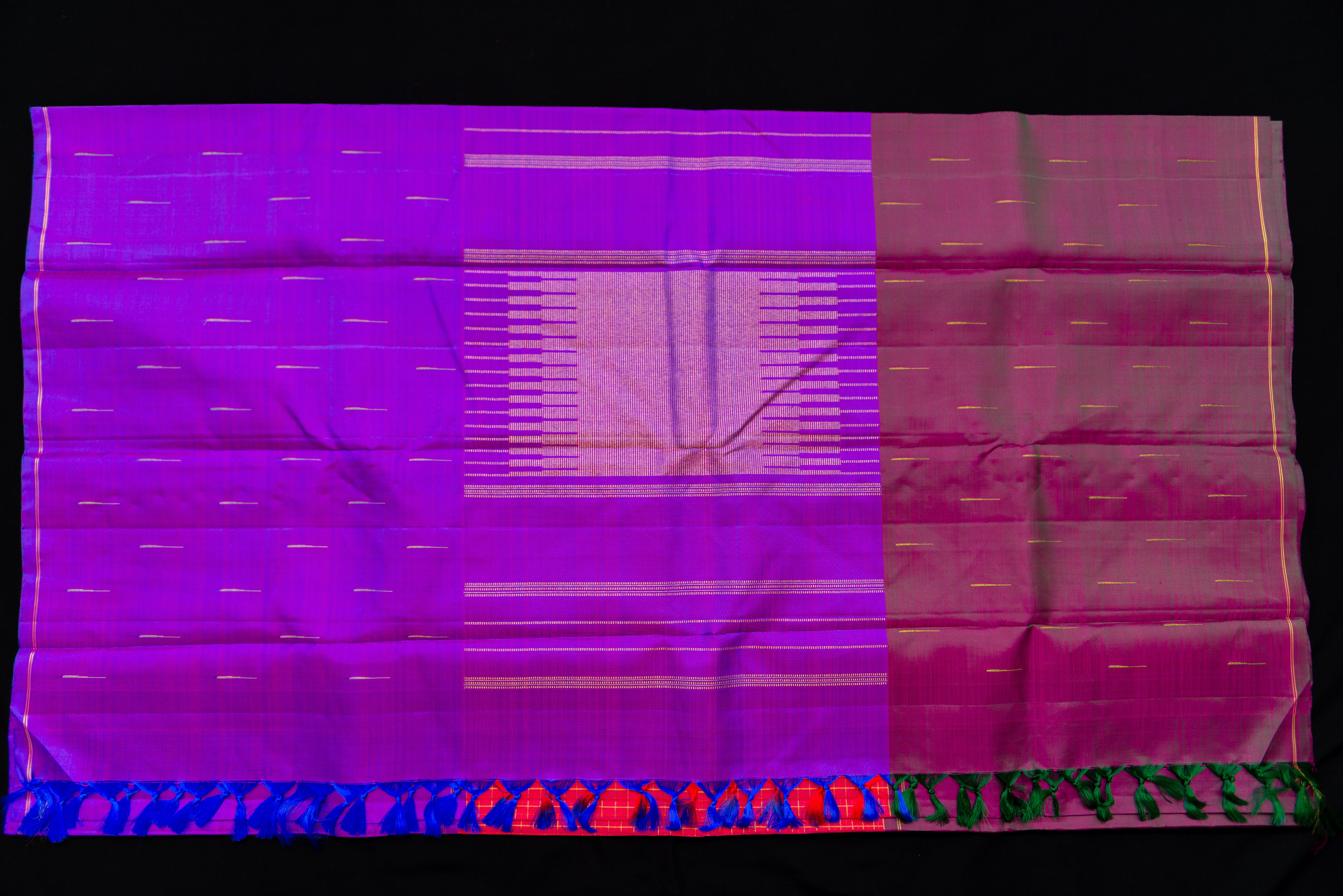 Dazzling Dual-Tone Mubbagam Pure Silk Saree in Purple and Pink