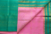 Baby Pink Vairaoosi Silk Cotton Saree with a Sea Green Pallu