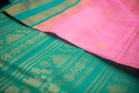Baby Pink Vairaoosi Silk Cotton Saree with a Sea Green Pallu