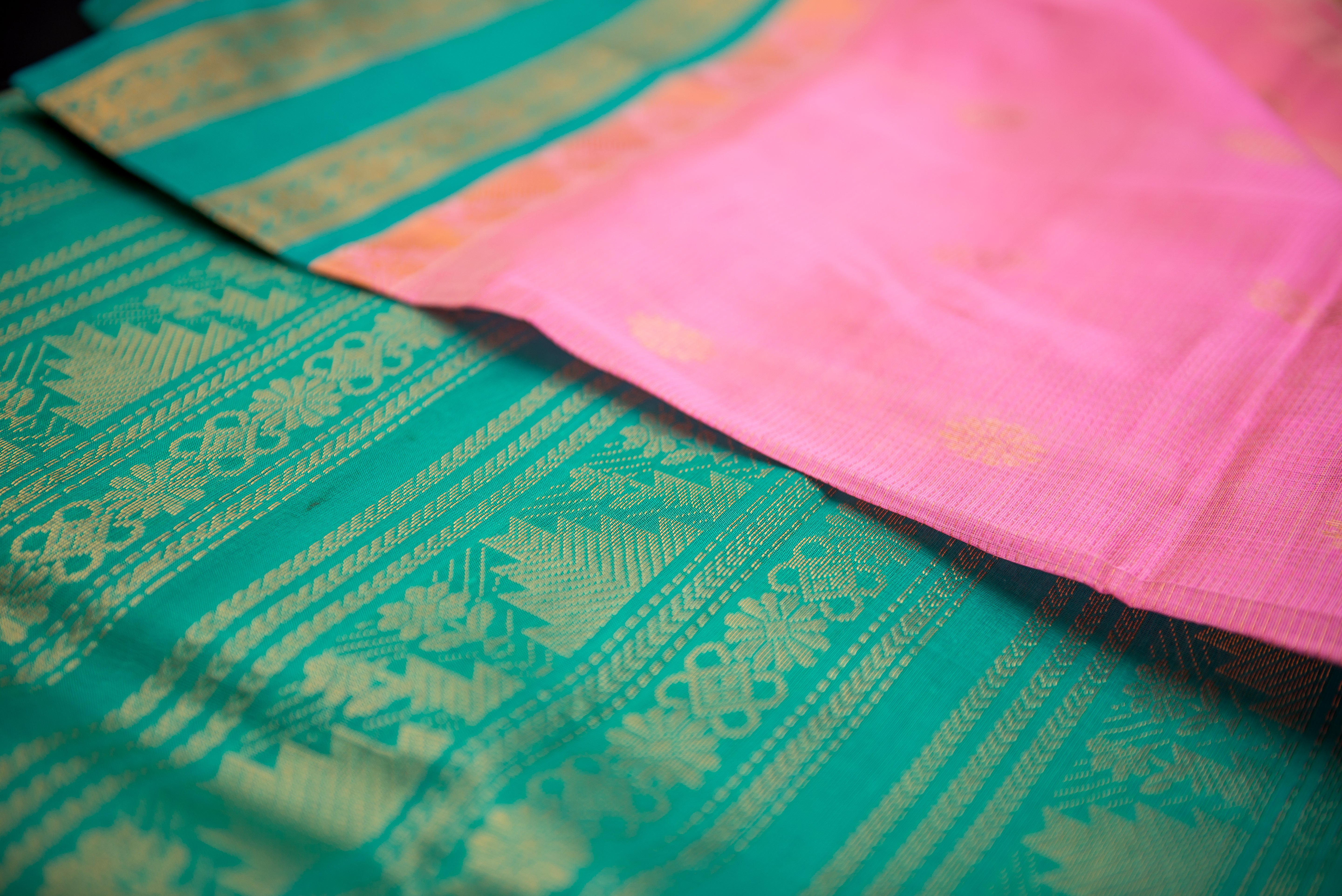 Baby Pink Vairaoosi Silk Cotton Saree with a Sea Green Pallu
