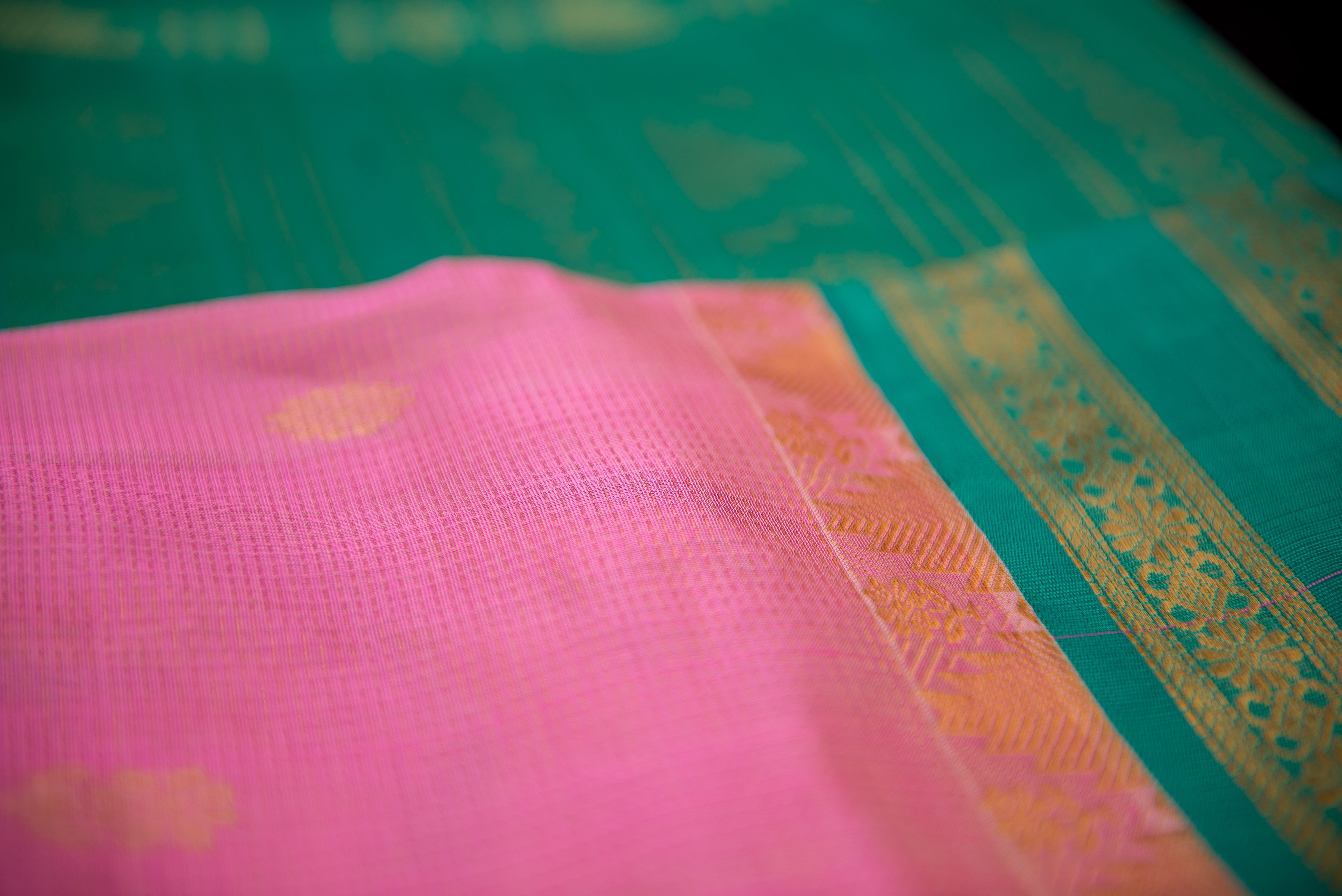 Baby Pink Vairaoosi Silk Cotton Saree with a Sea Green Pallu