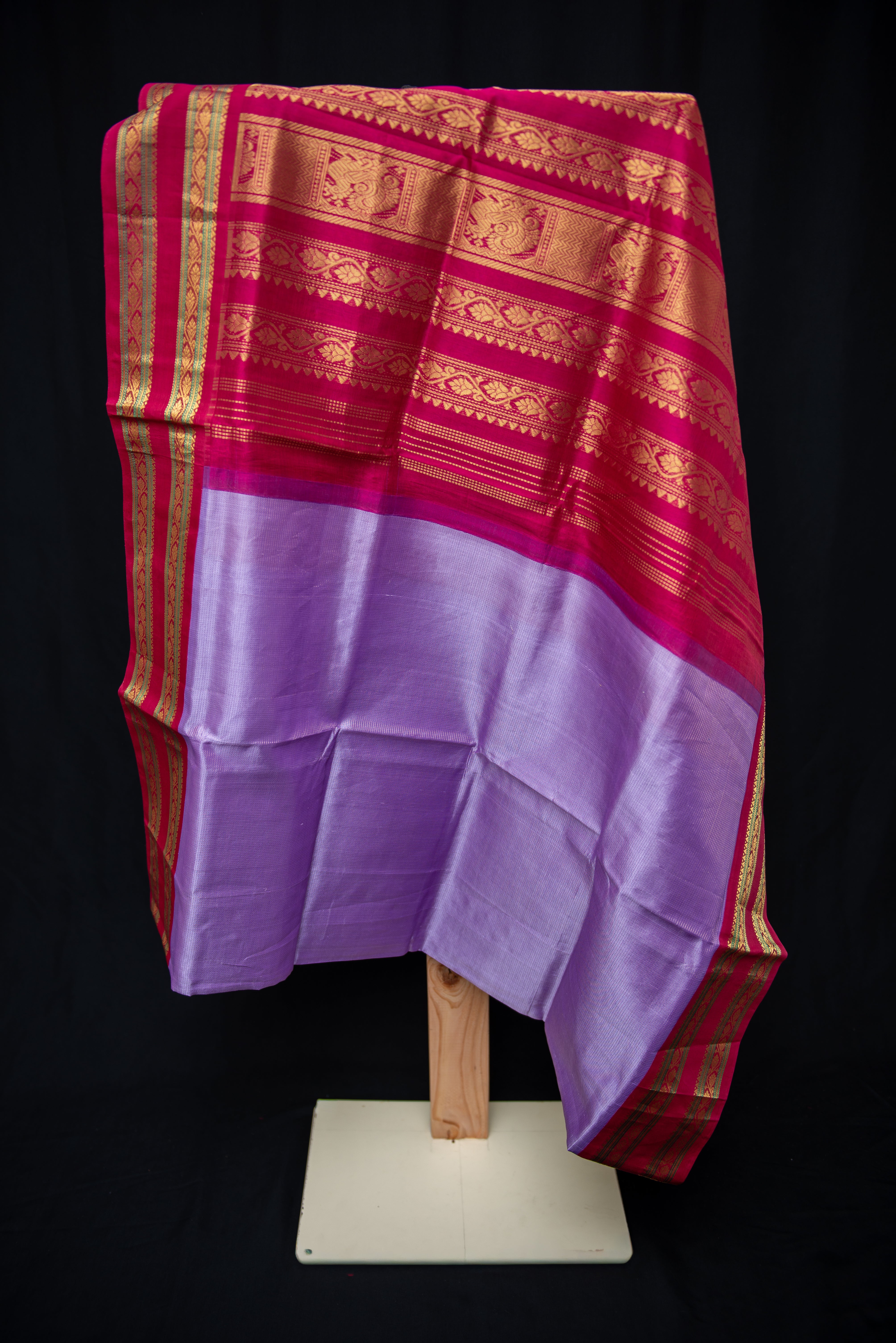 Royal Lavender and Red Vairaoosi Silk Cotton Saree