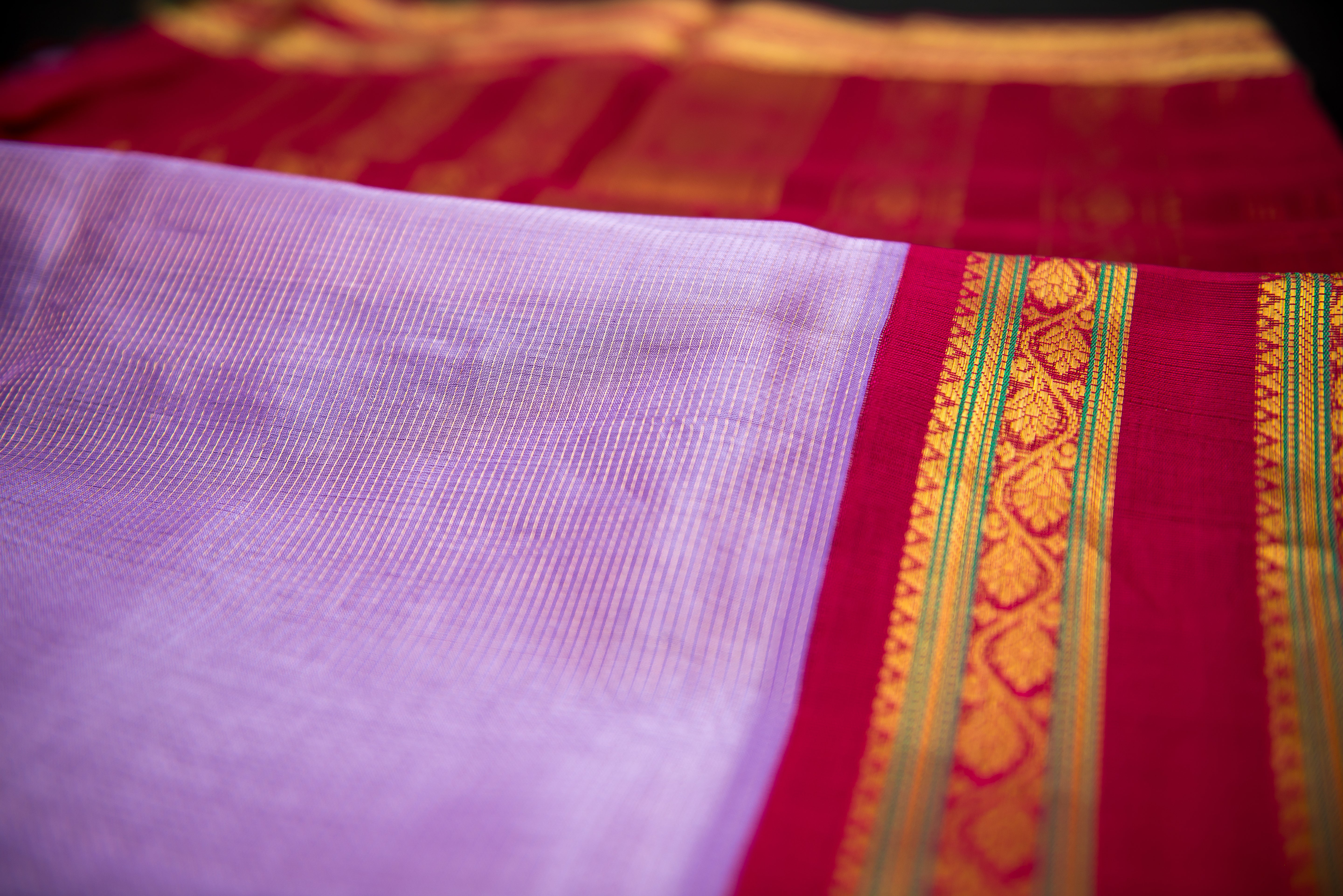 Royal Lavender and Red Vairaoosi Silk Cotton Saree