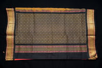 Sunset Coral and Black Silk Cotton Saree